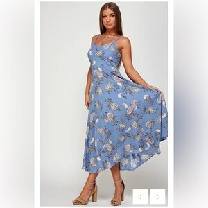 Blush High Low Dress in Blue Paisley Size L